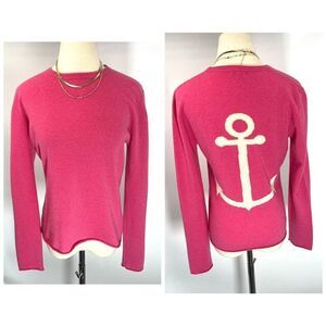 Cortland Park 100% Cashmere Anchor Sweater Size XS Crew Neck Barbiecore